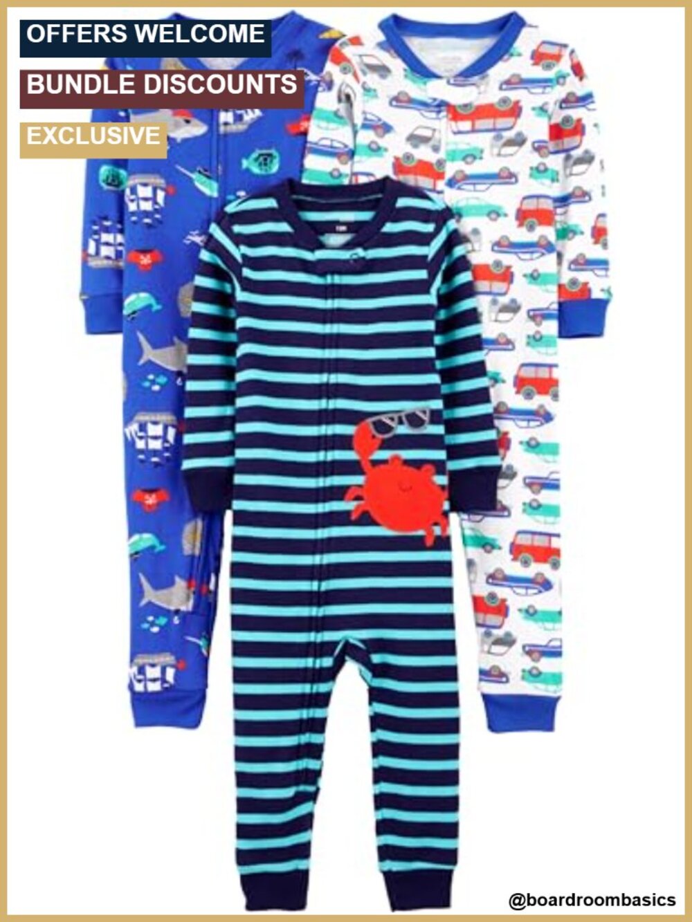 Toddler Boys 3-Pack Snug Fit Footless Cotton Pajamas Full Zip Sleepwear